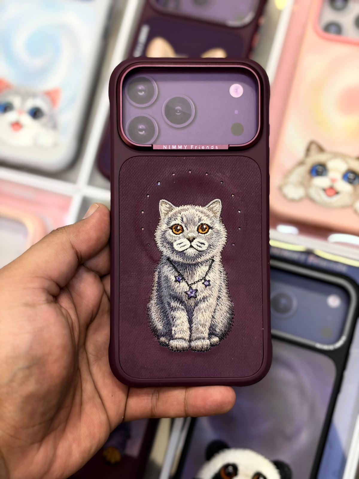 NIMMY 3D Embroidered Cat Fashion Series MagSafe Case 18 Pro Max - Magnetic Leather Phone Cover