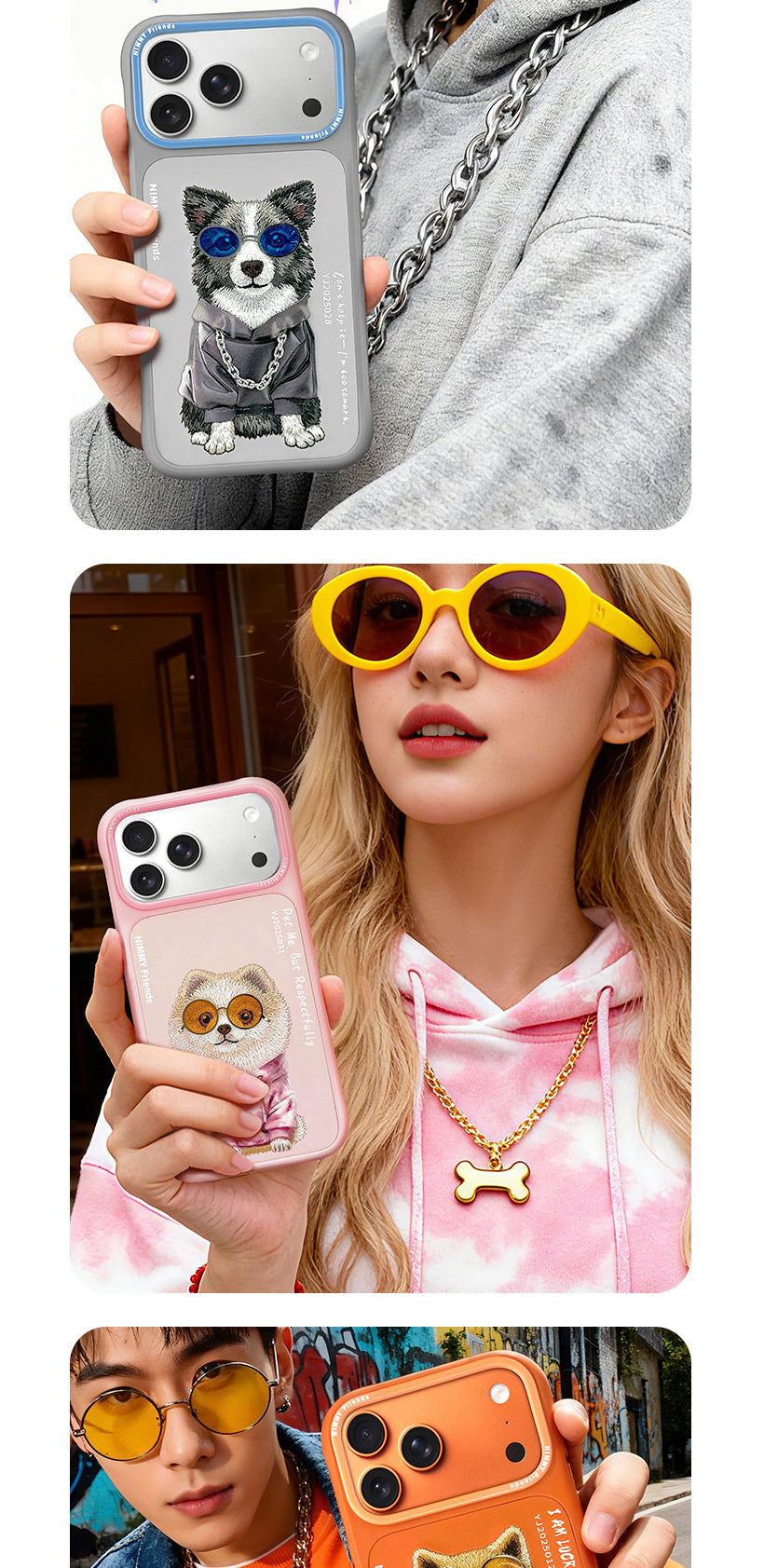 NIMMY Cool 3D Glasses Embroidered Case 18 Pro Max - Leather Phone Cover