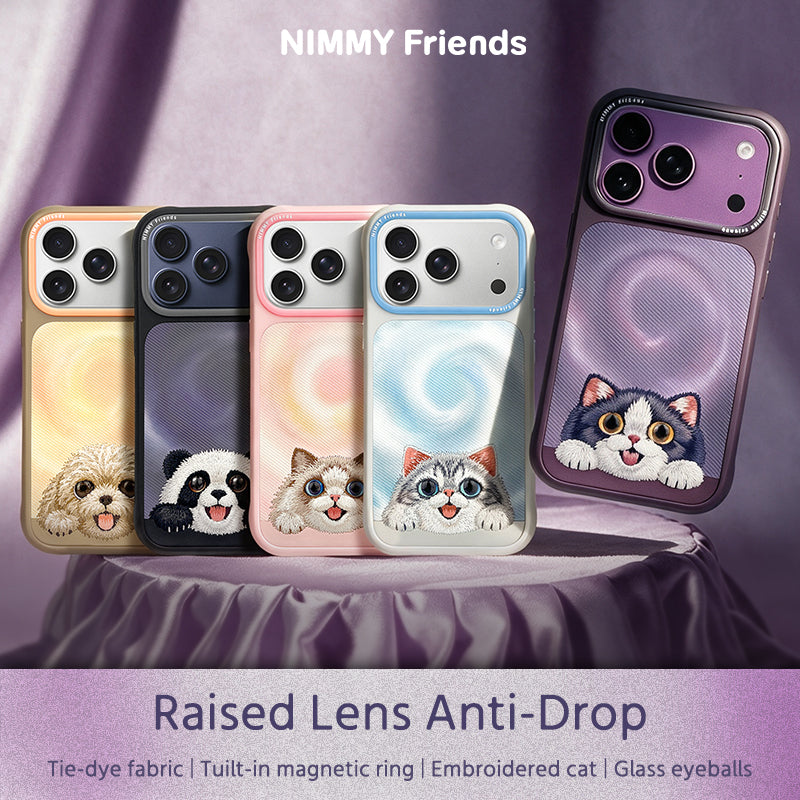 NIMMY Cute Big Eyes Series MagSafe Case 18 Pro Max - 3D Embroidered Leather Magnetic Phone Cover