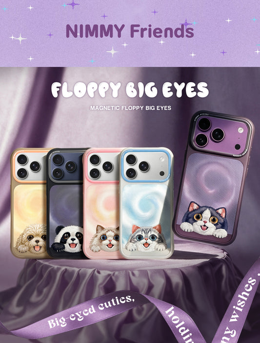 NIMMY Cute Big Eyes Series MagSafe Case 18 Pro Max - 3D Embroidered Leather Magnetic Phone Cover