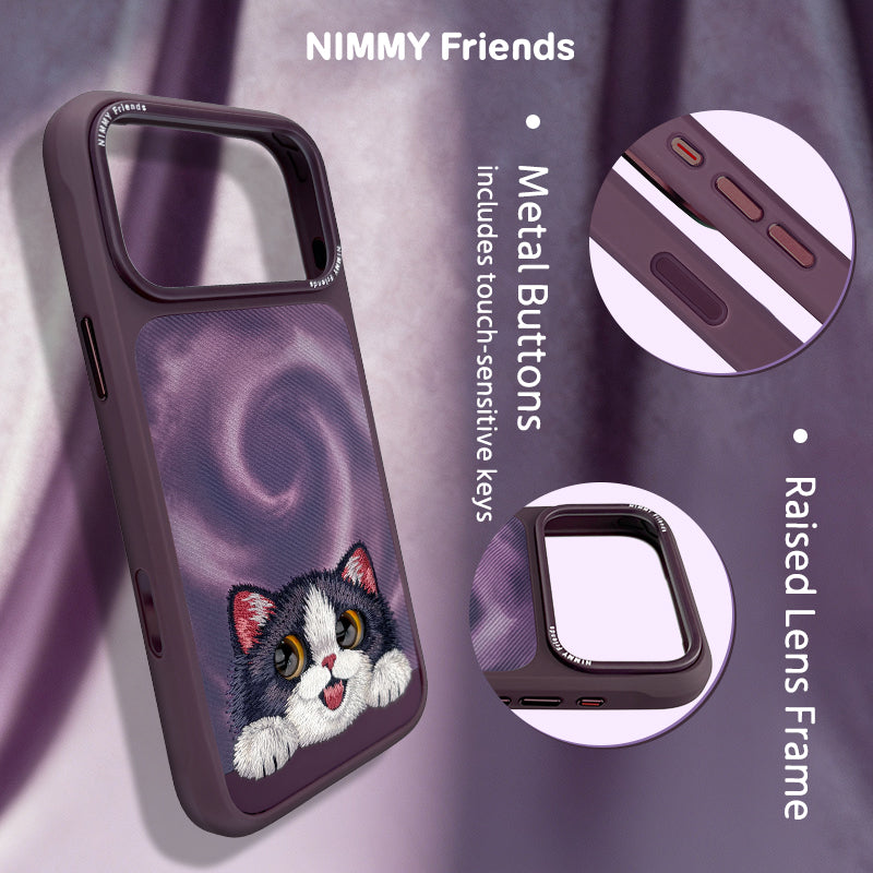 NIMMY Cute Big Eyes Series MagSafe Case 18 Pro Max - 3D Embroidered Leather Magnetic Phone Cover