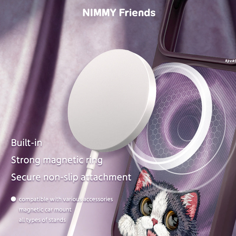 NIMMY Cute Big Eyes Series MagSafe Case 18 Pro Max - 3D Embroidered Leather Magnetic Phone Cover