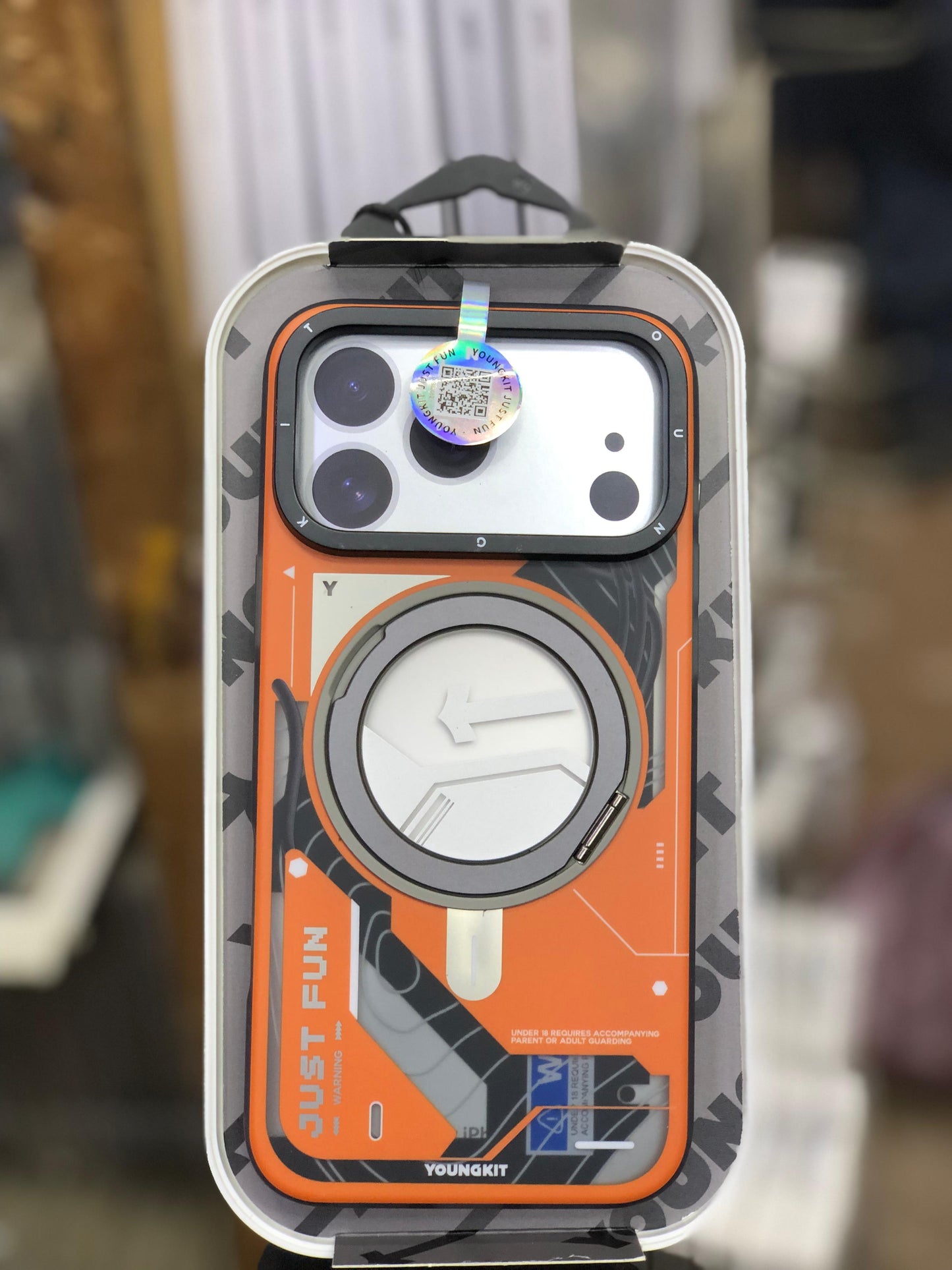 YOUNGKIT Cyberpunk 360° Rotation Ring Stand Case for iPhone 17 Pro Max