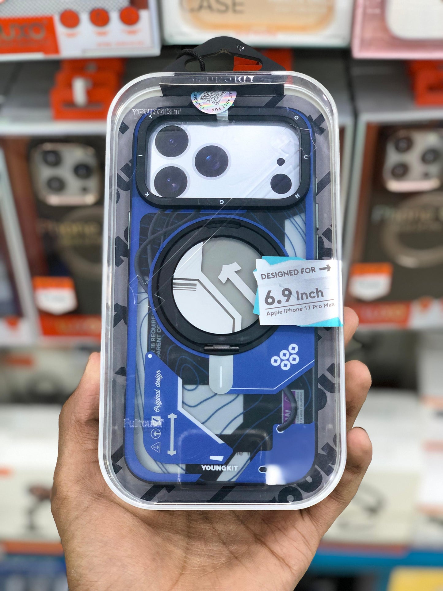 YOUNGKIT Cyberpunk 360° Rotation Ring Stand Case for iPhone 17 Pro Max